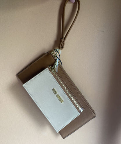 STEVE MADDEN WALLET WRISTLET DETACHABLE CREDIT CARD HOLDER COGNAC/ BLUSH