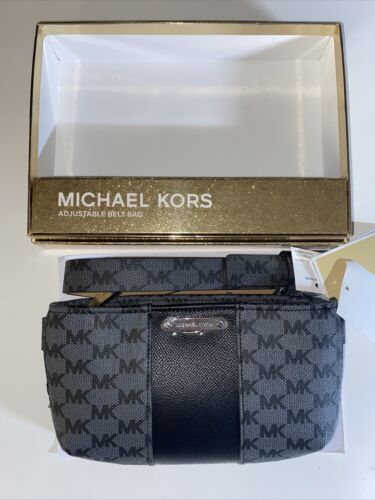 Michael Kors Women’s Belt  Fanny Pack MK Signature Logo GRAY/CHARCOAL/BLACK- S/M