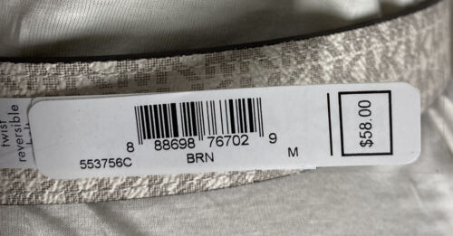 MICHAEL KORS BELT REVERSIBLE BROWN TO VANILLA PRINTED MK LOGO GOLD BUCKLE NICE!!