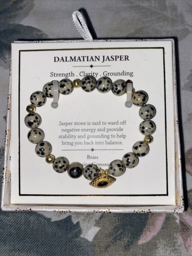 Shivam Dalmatian Jasper Gemstone~Brass 8" Bracelet~Strength, Clarity & Grounding