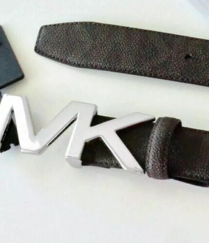 MICHAEL KORS BELT BROWN WITH PRINTED MK LOGO SILVER MK BUCKLE MSRP $48