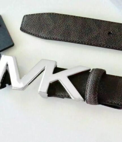 MICHAEL KORS BELT BROWN WITH PRINTED MK LOGO SILVER MK BUCKLE MSRP $48