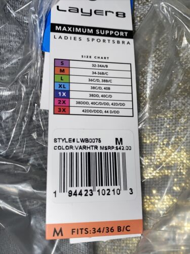 LAYER 8 MAXIMUM SUPPORT SIZE M Sports Bra HEATHER GRAY Fitted Front Zipper-NEW