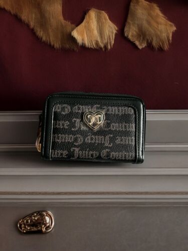 Juicy Couture Wallet-Black Taupe Liquorice Flawless Medium Double Zip Around