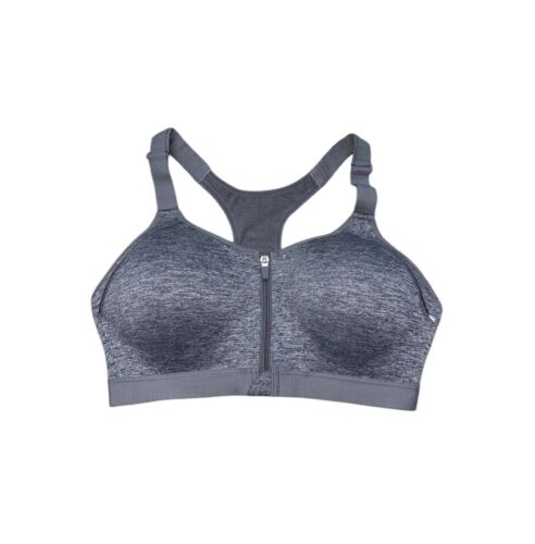 LAYER 8 MAXIMUM SUPPORT SIZE XL Sports Bra HEATHER GRAY Fitted Front Zipper-NEW