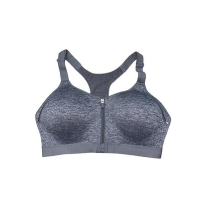 LAYER 8 MAXIMUM SUPPORT SIZE XL Sports Bra HEATHER GRAY Fitted Front Zipper-NEW