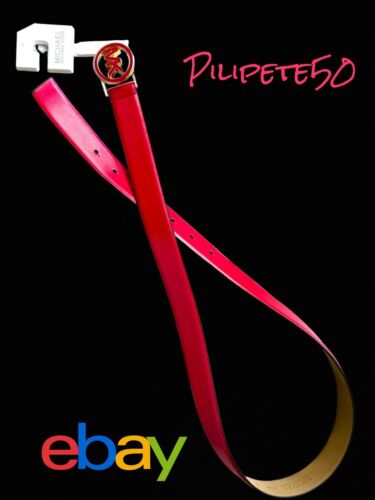 MICHAEL KORS BELT  RASPBERRY ~ROUND MK LOGO GOLD BUCKLE~556361C~MSRP $68~ MED