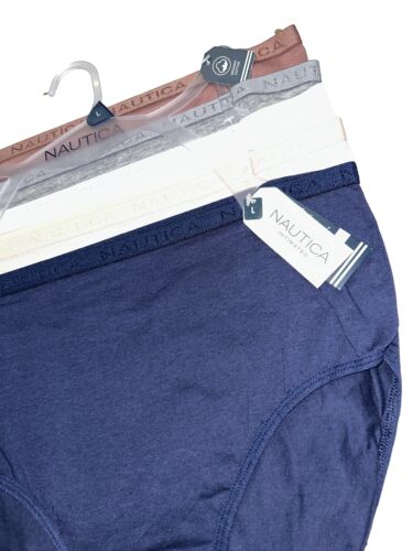NAUTICA 5-pack~Organic Cotton Women Briefs Sz L High-Rise Multicolor NT3771~GREA