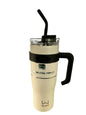 Wellness Double Wall Stainless Steel WhiteTumbler Black Handle & Straw~40oz~NEW