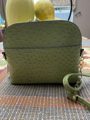 STEVE MADDEN HANDBAG BMAGGIE OSTRICH OLIVE GREEN GOLD-TONE HARDWARE NEW
