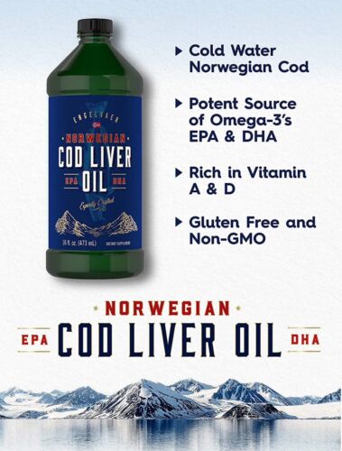 Cod Liver Oil Norwegian 16 fl oz Bottle Non-GMO, Gluten Free | by Carlyle