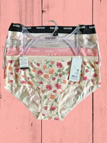 KENSIE COTTON HIPSTER PANTIES SIZE XL~WAIST LOGO~TAG FREE 5 PACK STYLE#5PKHP1068