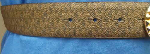 MICHAEL KORS BELT CHOCOLATE SPECIAL MK LOGO GOLD BUCKLE LOGO ON BELT MSRP $68