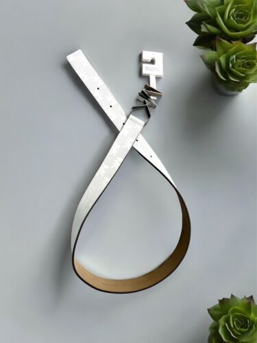 Michael Kors Belt White~Genuine Leather Stamp MK Logo~MK Silver Buckle~ALL SIZES