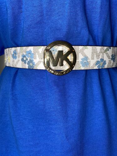 MICHAEL KORS BELT REVERABLE BLUE FLORAL MK LOGO/LUGGAGE GOLD MK BUCKLE MSRP $68❤