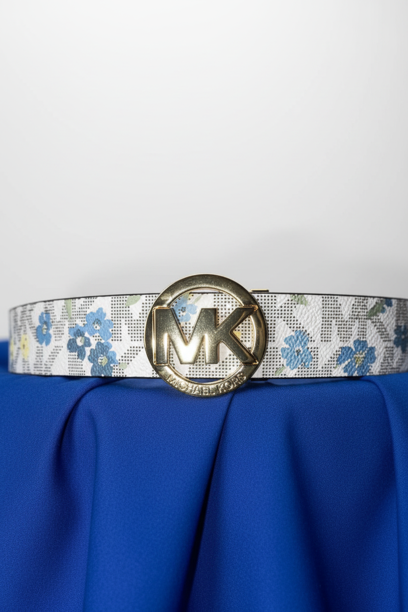 Michael Kors Reversible Belt ~ Vanilla Floral MK Logo / Luggage ~ Gold Buckle ~ M, L, XL