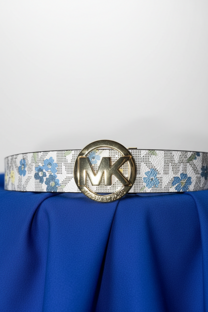 Michael Kors Reversible Belt ~ Vanilla Floral MK Logo / Luggage ~ Gold Buckle ~ M, L, XL