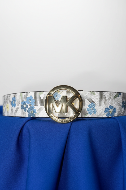 Michael Kors Reversible Belt ~ Vanilla Floral MK Logo / Luggage ~ Gold Buckle ~ M, L, XL