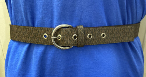 MICHAEL KORS BELT BROWN MK LOGO SILVER HALF ROUND BUCKLE REALLY NICE!!!