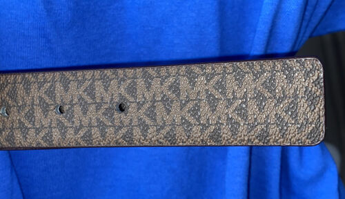 MICHAEL KORS BELT REVERSEABLE FLORAL/CHOCOLATE MK LOGO WITH GOLD MK BUCKLE