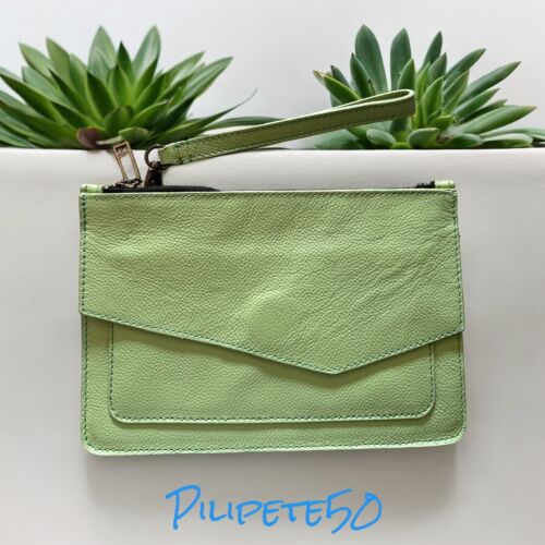 BOTKIER Cobble Hill M.C Leather Wristlet Clutch Wallet, Dusty Mint Green NWT $78