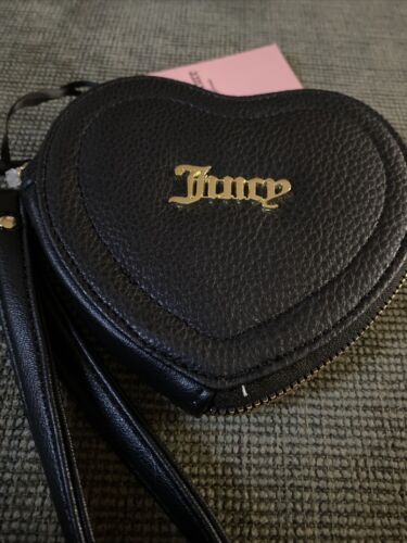 JUICY COUTURE ~OFF THE CHAIN HEART COIN CASE~WRISTLET BLACK JUICY LOGO~ UNIQUE!