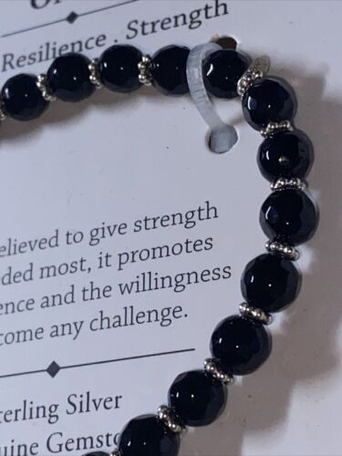 BLACK ÓNYX GENUINE GEMSTONE BRACELET SHIVAM .925 STERLING SILVER &  NIB