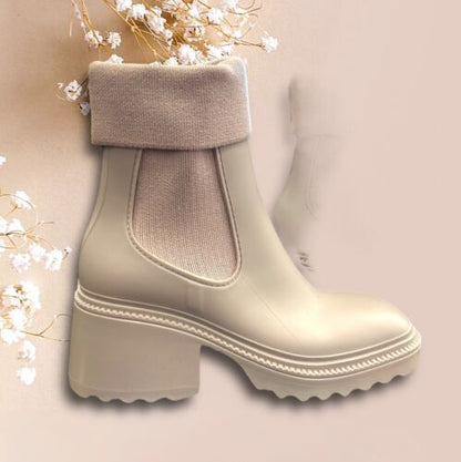 Circus By Sam Edelman~Kala Square Toe Women's Beige Boots 9M~Folded Cuff~UNIQUE!