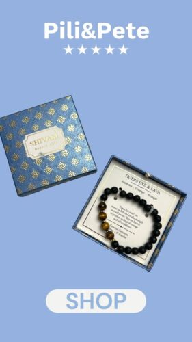 SHIVAM GENUINE TIGERS EYE & LAVA  BRACELET~HARMONY, COURAGE, STRENGTH~UNIQUE!