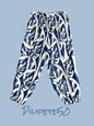 Rachel Zoe Balloon Tapered Legs Pants Geometric Blue & White~Linen/Rayon Blend