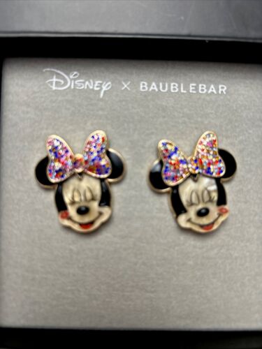 Disney X Baublebar Autumn Plaid Bow Minnie Mouse Sparkle Earrings 🆓📦