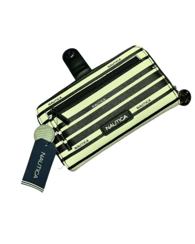 Nautica Wallet Clutch RFID Protection-Black&White Stripes~Bifold Logo-Zip Around