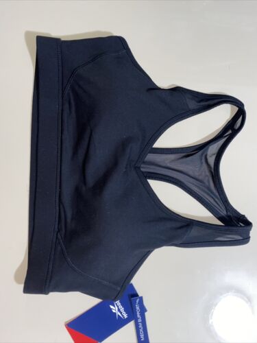 REEBOK MATCH BRA BLACK /BLACK MESH REW211BR02006 MEDIUM MSRP $40 NEW