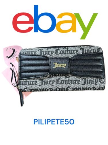JUICY COUTURE WALLET ORGANIZER- CLUTCH PLATE LOGO & ZIP AROUND~PRETTY BOW LARGE