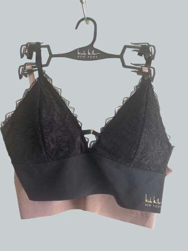 NICOLE MILLER Black/Beige NM6905~Lace & Microfiber Wireless Bra~ Medium - NWT