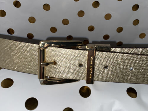MICHAEL KORS BELT REVERSIBLE BROWN LOGO/METALLIC GOLD GOLD BUCKLE