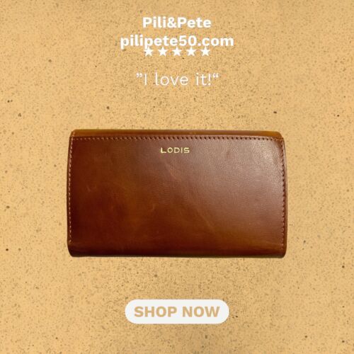 LODIS Mónica Large Flap Trifold Wallet~ Glaze Leather Genuine~Brown~UNIQUE