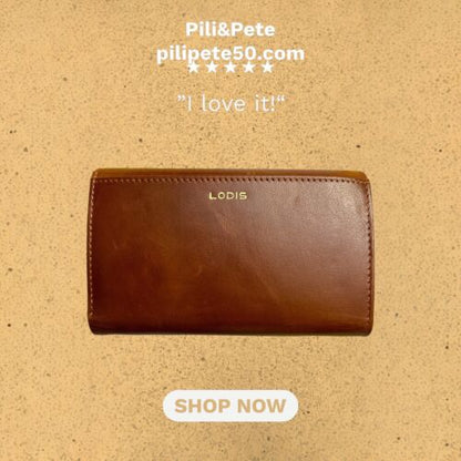 LODIS Mónica Large Flap Trifold Wallet~ Glaze Leather Genuine~Brown~UNIQUE