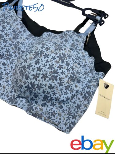 Lucky Brand~2 Pack Seamless Laser Cut Bras Black/Blue Floral ~LV19051~XL~UNIQUE!