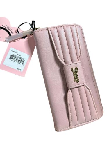 JUICY COUTURE WALLET ORGANIZER- CLUTCH PLATE LOGO & ZIP AROUND~PRETTY BOW LARGE