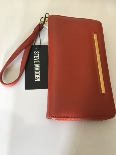STEVE MADDEN WALLET WRISTLET PERSIMMON SMOOTH TEXTURED GOLD ZIPPER