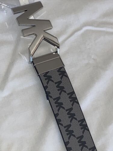 MICHAEL KORS BELT REVERSIBLE GRAY/BLACK MK LOGO MK LOGO BUCKLE SILVER NICE!!!