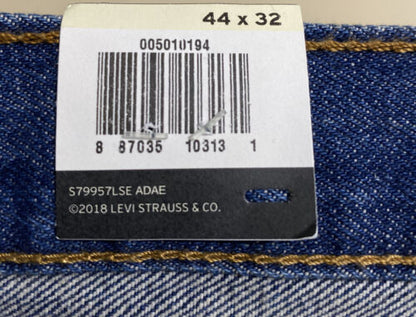 Levi's 501 Men’s Button fly Original Stretch Denim Blue Jeans 44W X 32 L