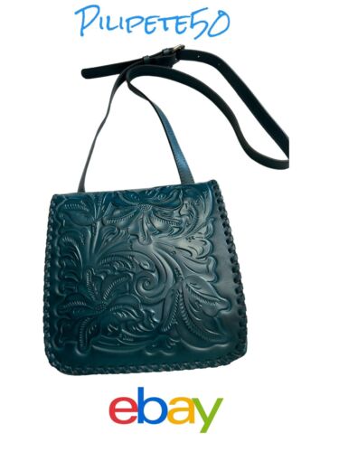 PATRICIA NASH Flap Leather XBDY Purse Granada Blue Coral  Floral Tooled P330244