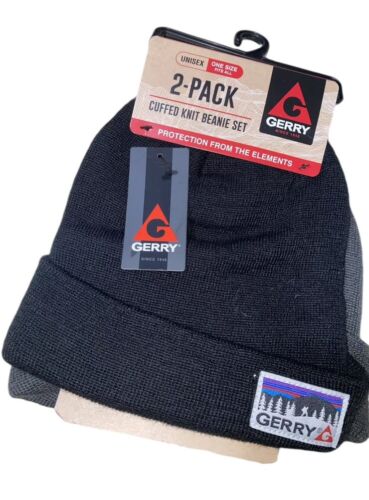 Gerry Unisex Slate/Black 2-Pack One Size Cuffed Knit Beanie Set MSRP $60 NWT