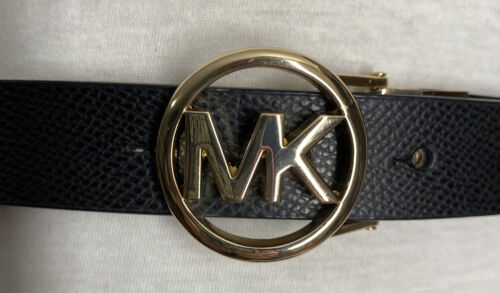 MICHAEL KORS BELT REVERSIBLE BLACK/MK LOGO TAN GOLD MK LOGO BUCKLE SKINNY