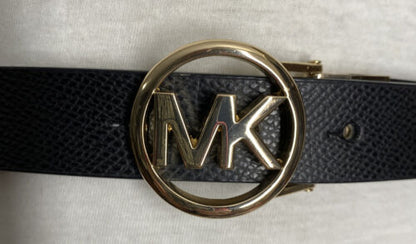 MICHAEL KORS BELT REVERSIBLE BLACK/MK LOGO TAN GOLD MK LOGO BUCKLE SKINNY