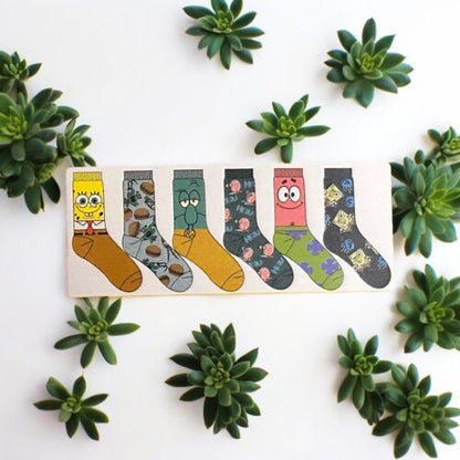 SpongeBob SquarePants Assorted Icons Men's 6-Pair Pack of Crew Socks Multi-Color