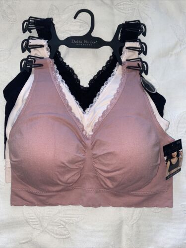 Delta Burke 3-Pack Seamless Bras Size 2X Soft Comfort Lounge Removable Pads NEW