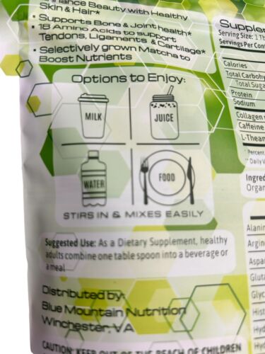 Blue Mountain Nutrition MATCHA COLLAGEN, 7 oz Keto+Paleo Premium Matcha